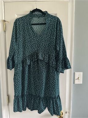 Teal Polka Dot Ruffle Mini Dress